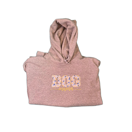 Custom Dog Mama Embroidered Hoodie | Size Large Grey Appliqué Sweatshirt | Personalized Pet Lover Gift | Floral Dog Mom Pullover | Rewarding Rover