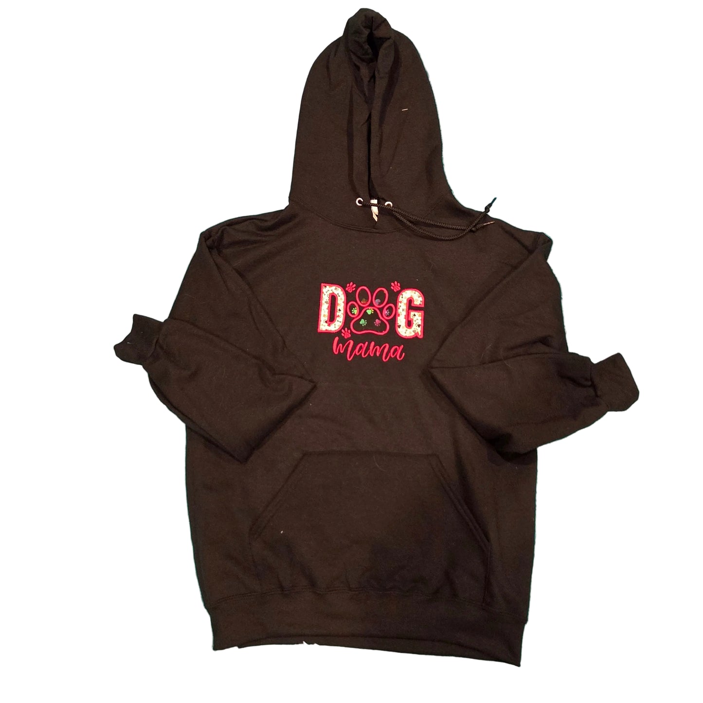 Custom DOG Mama Embroidered Hoodie | Size Medium Black Appliqué Sweatshirt | Floral Paw Print Dog Mom Gift | Personalized Pet Parent Apparel | Rewarding Rover