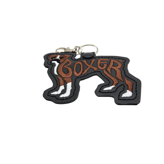 Boxer Dog Keychain Tab, Embroidered Boxer Breed Bag Tag, Faux Leather Dog Mom Gift, Boxer Key Fob, Dog Trainer Gear Accessory
