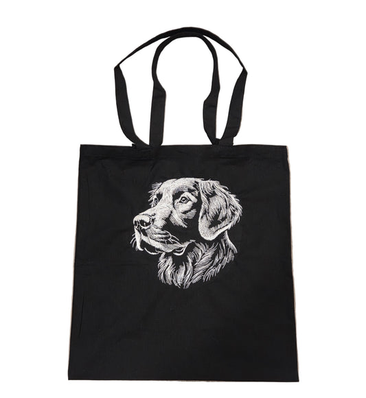 Flat coated retriever/ Golden retriever black tote bag