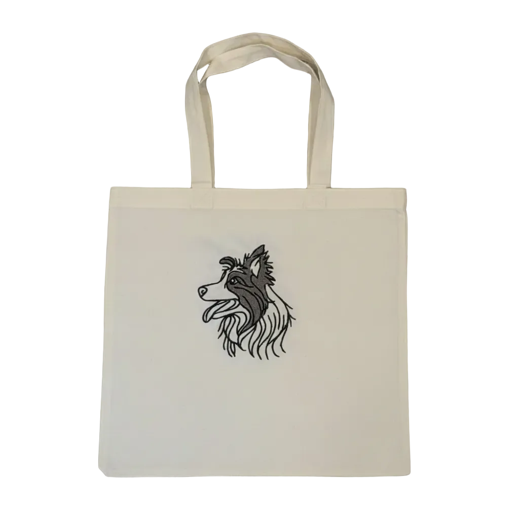 Border Collie Embroidered Tote Bag, Dog Breed Grocery Bag, Reusable Dog Mom Gift, K9 Handler Shoulder Bag, Minimalist Dog Art