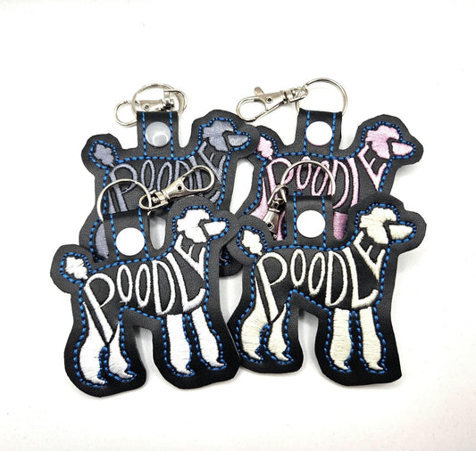 One Poodle Dog Breed Embroidered Keychain / Bag Charm
