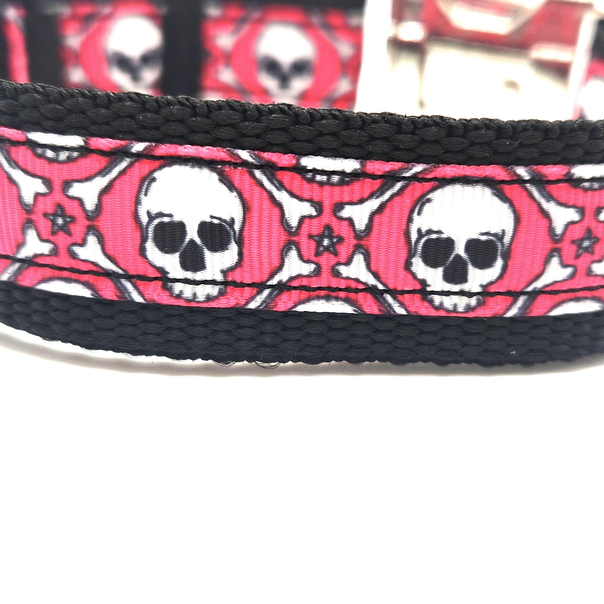 Red Skull & Crossbones Dog Collar – 1 inch Wide | Multiple Styles and Sizes Available