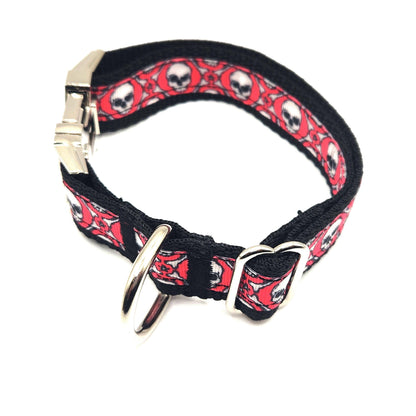 Red Skull & Crossbones Dog Collar – 1 inch Wide | Multiple Styles and Sizes Available