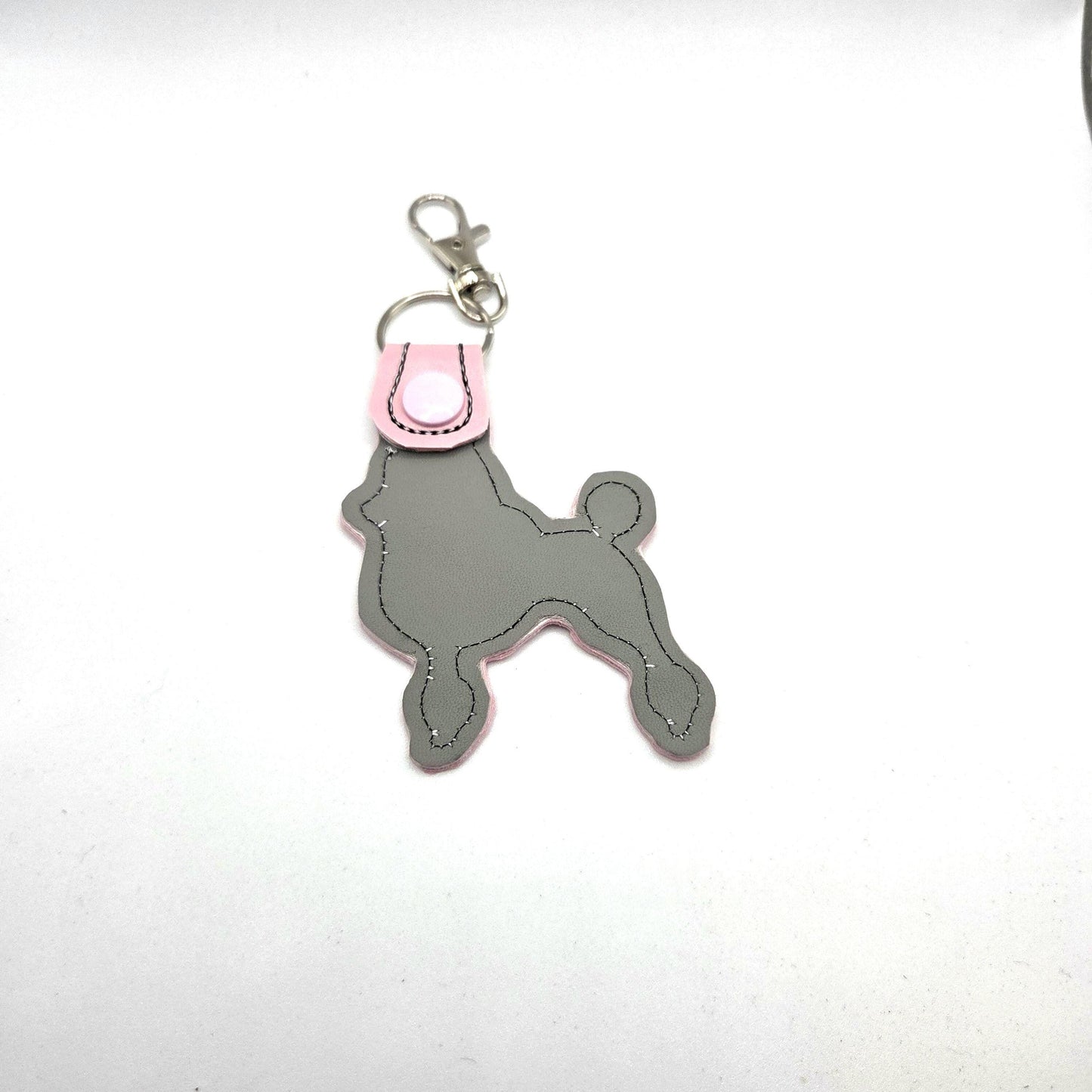 Pink Poodle Keychain – Embroidered Snap Tab Charm