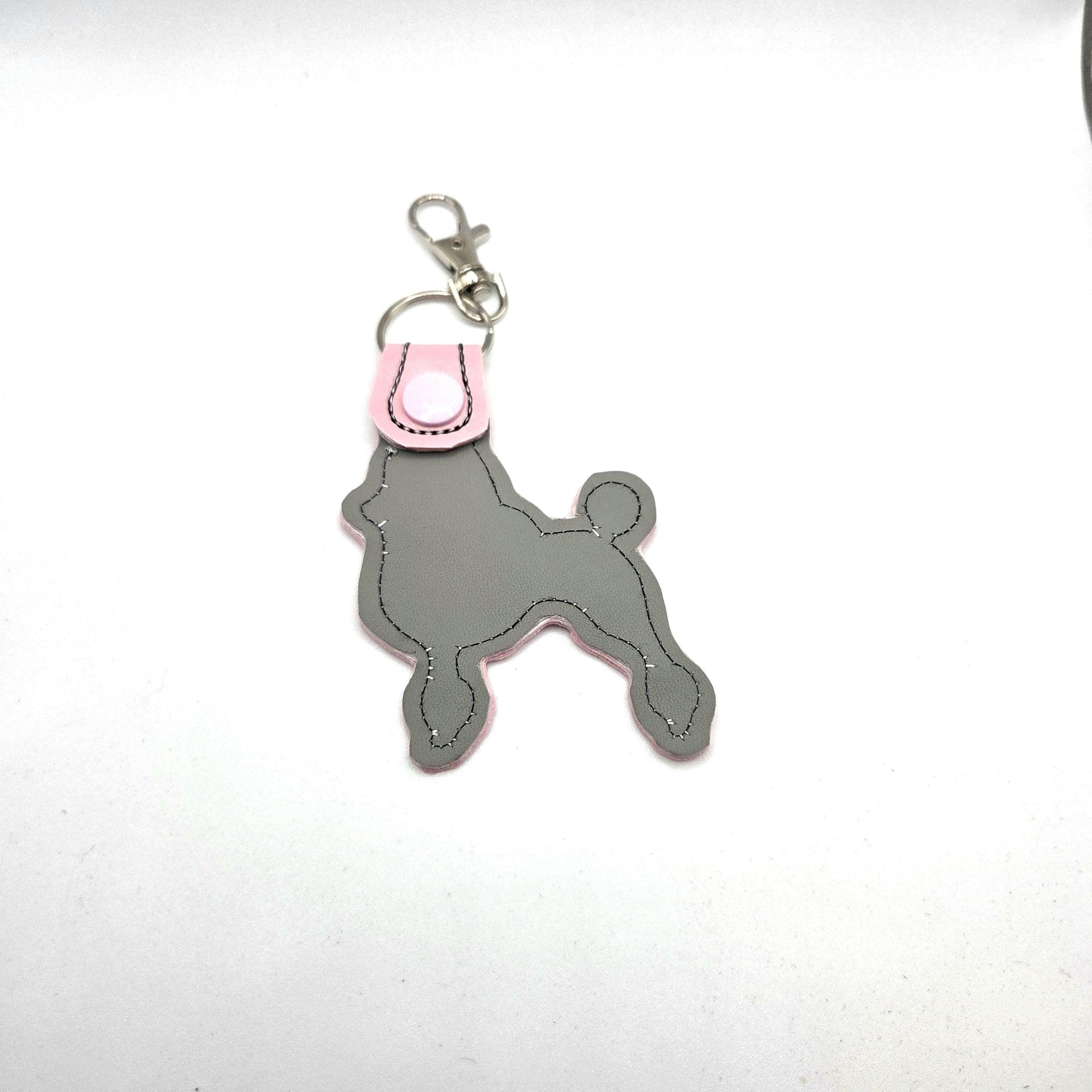 Pink Poodle Keychain – Embroidered Snap Tab Charm