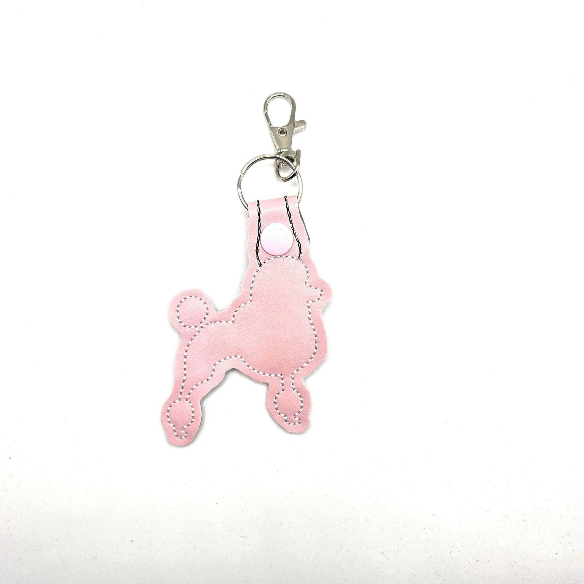 Pink Poodle Keychain – Embroidered Snap Tab Charm