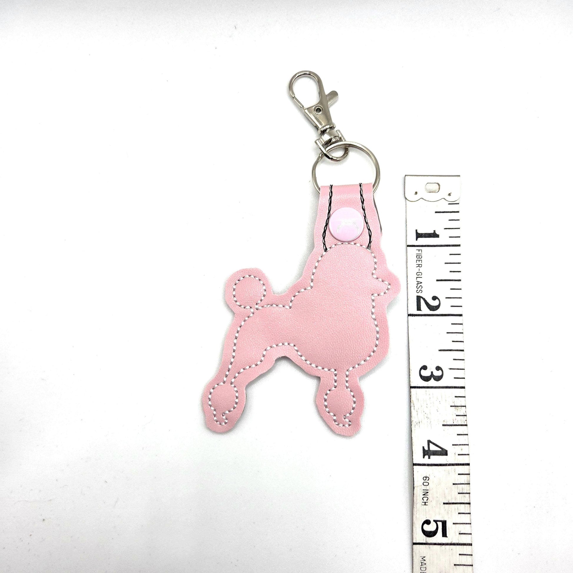 Pink Poodle Keychain – Embroidered Snap Tab Charm
