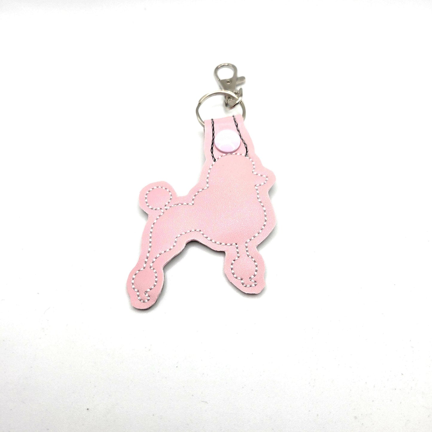 Pink Poodle Keychain – Embroidered Snap Tab Charm