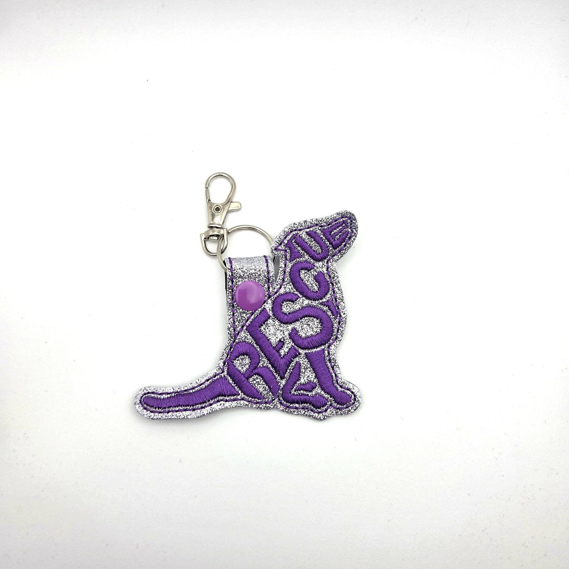 Embroidered Rescue Dog Keychain, Glitter Pet Bag Tag