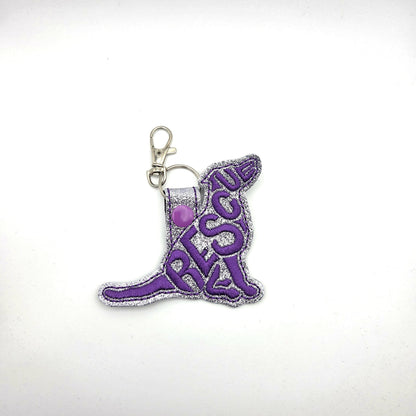 Embroidered Rescue Dog Keychain, Glitter Pet Bag Tag