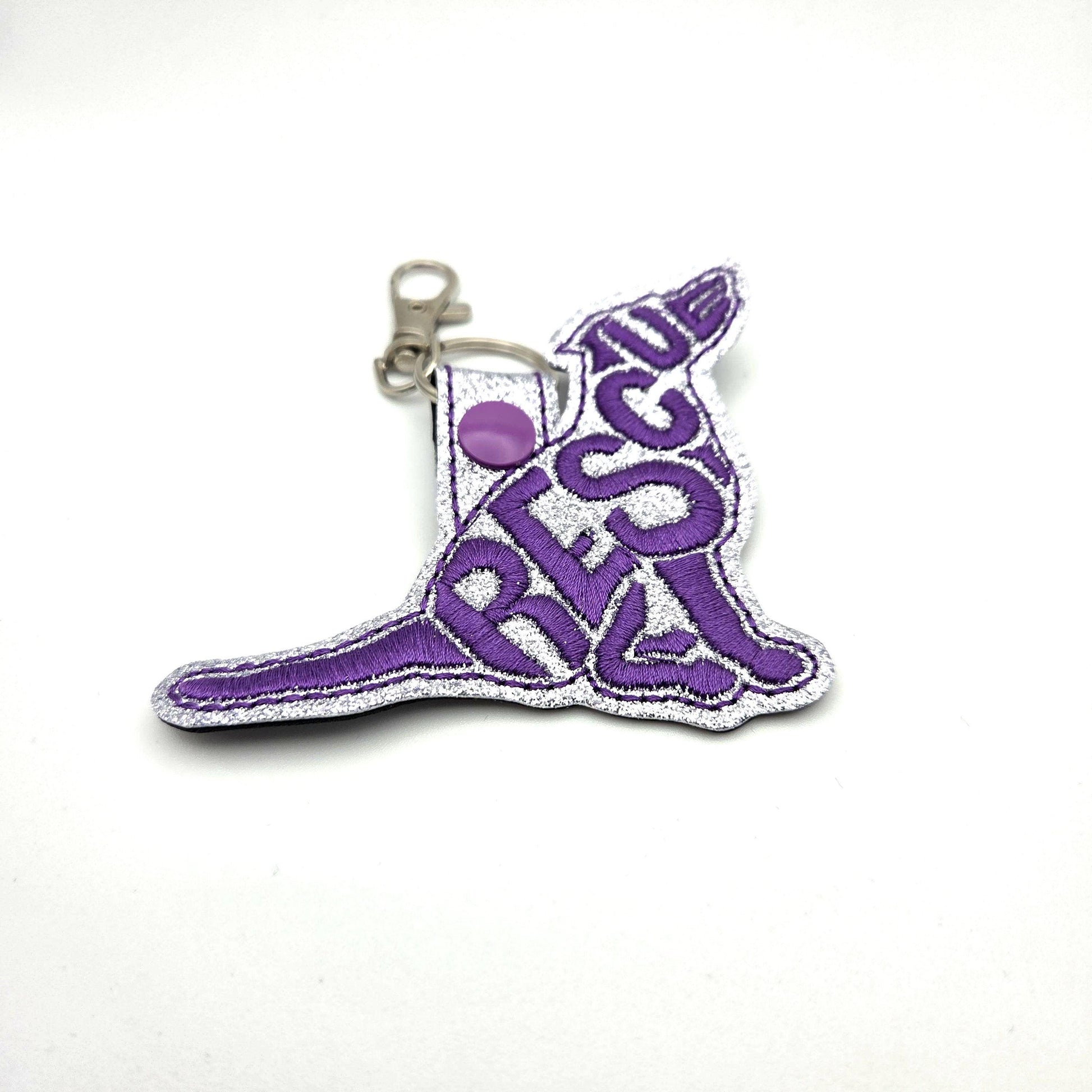 Embroidered Rescue Dog Keychain, Glitter Pet Bag Tag