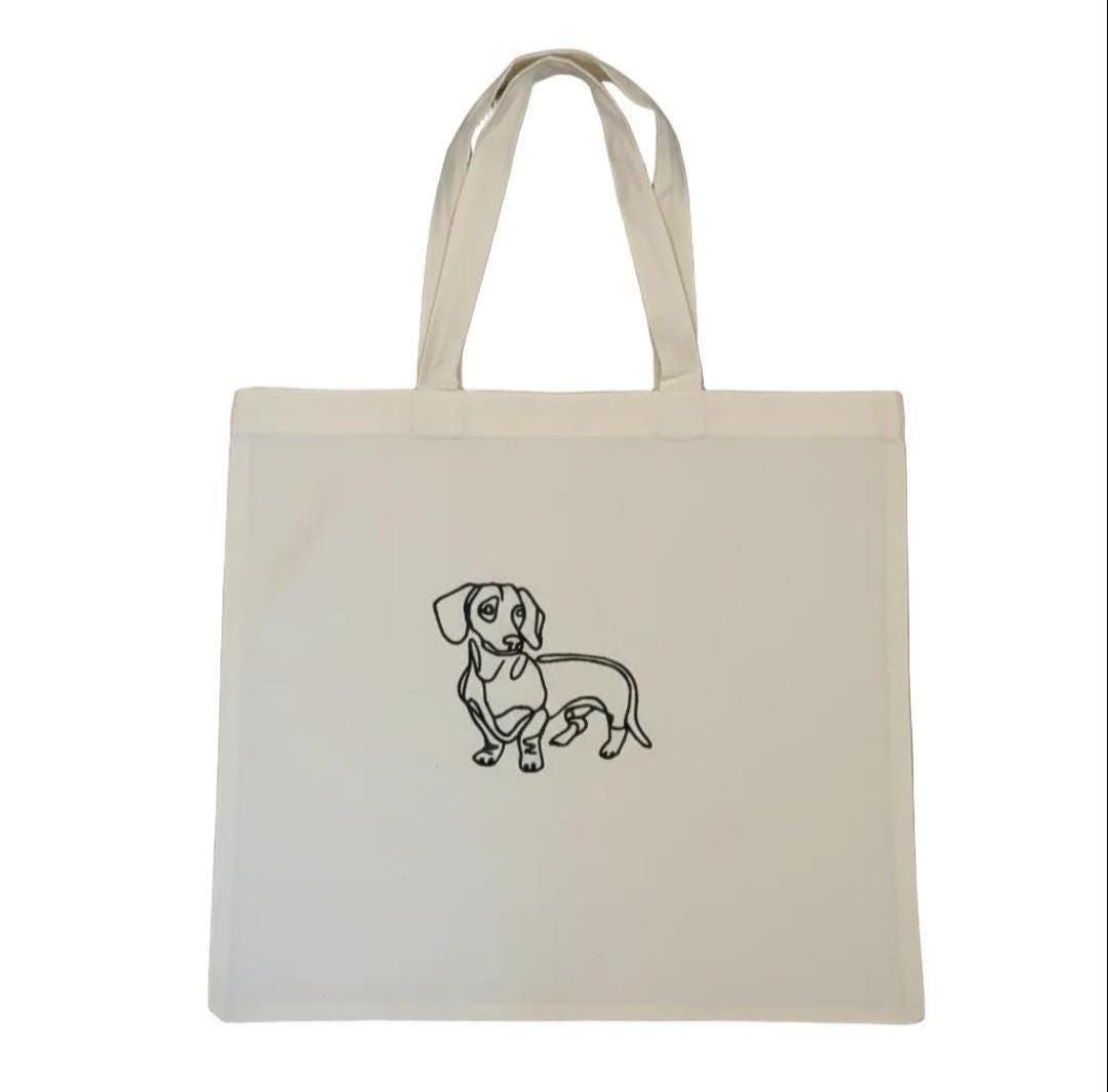 Dachshund Embroidered Canvas Tote Bag, Minimalist Line Art