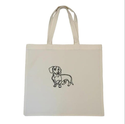 Dachshund Embroidered Canvas Tote Bag, Minimalist Line Art