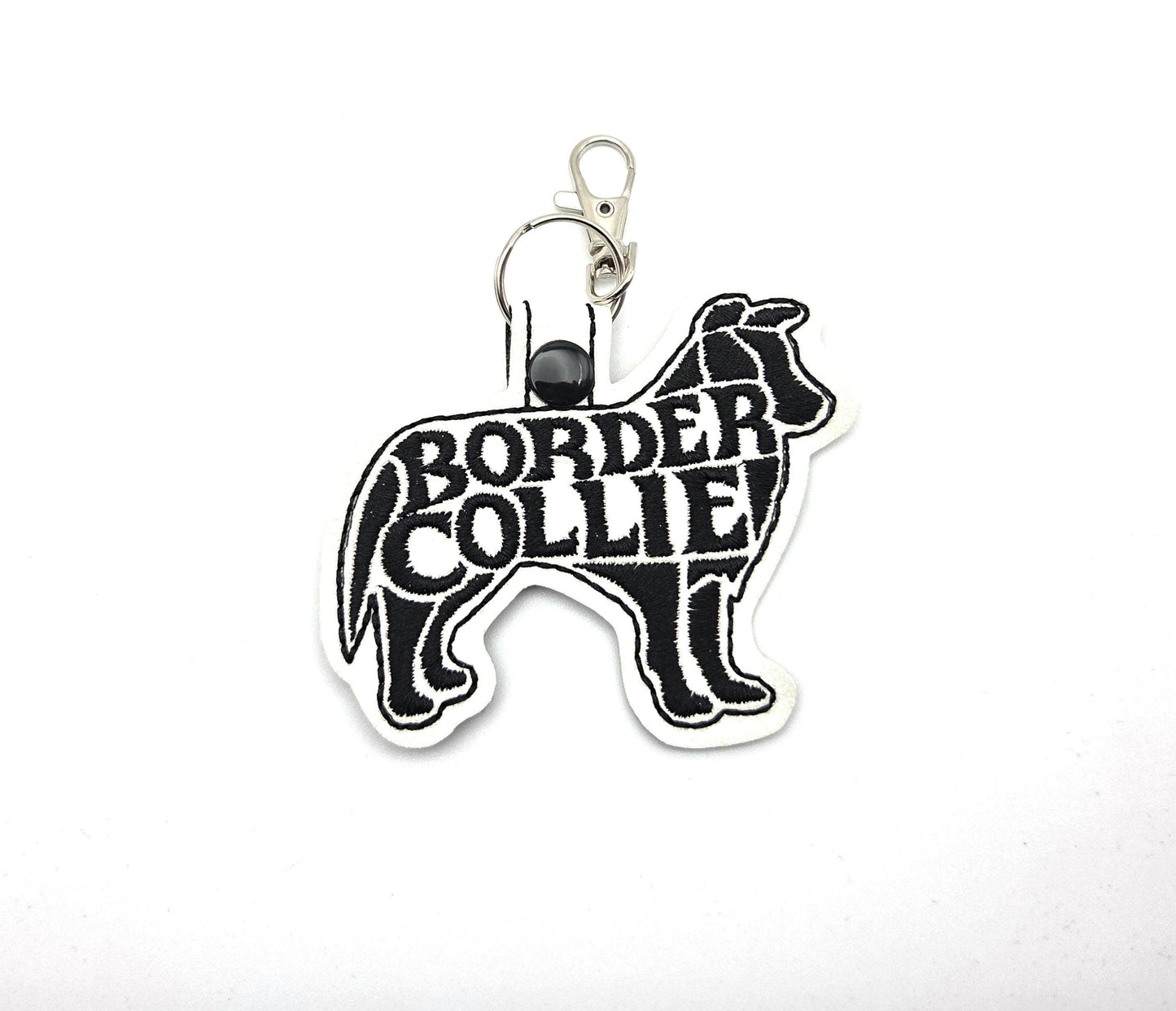 Embroidered Border Collie Silhouette Keychain / Bag Tag