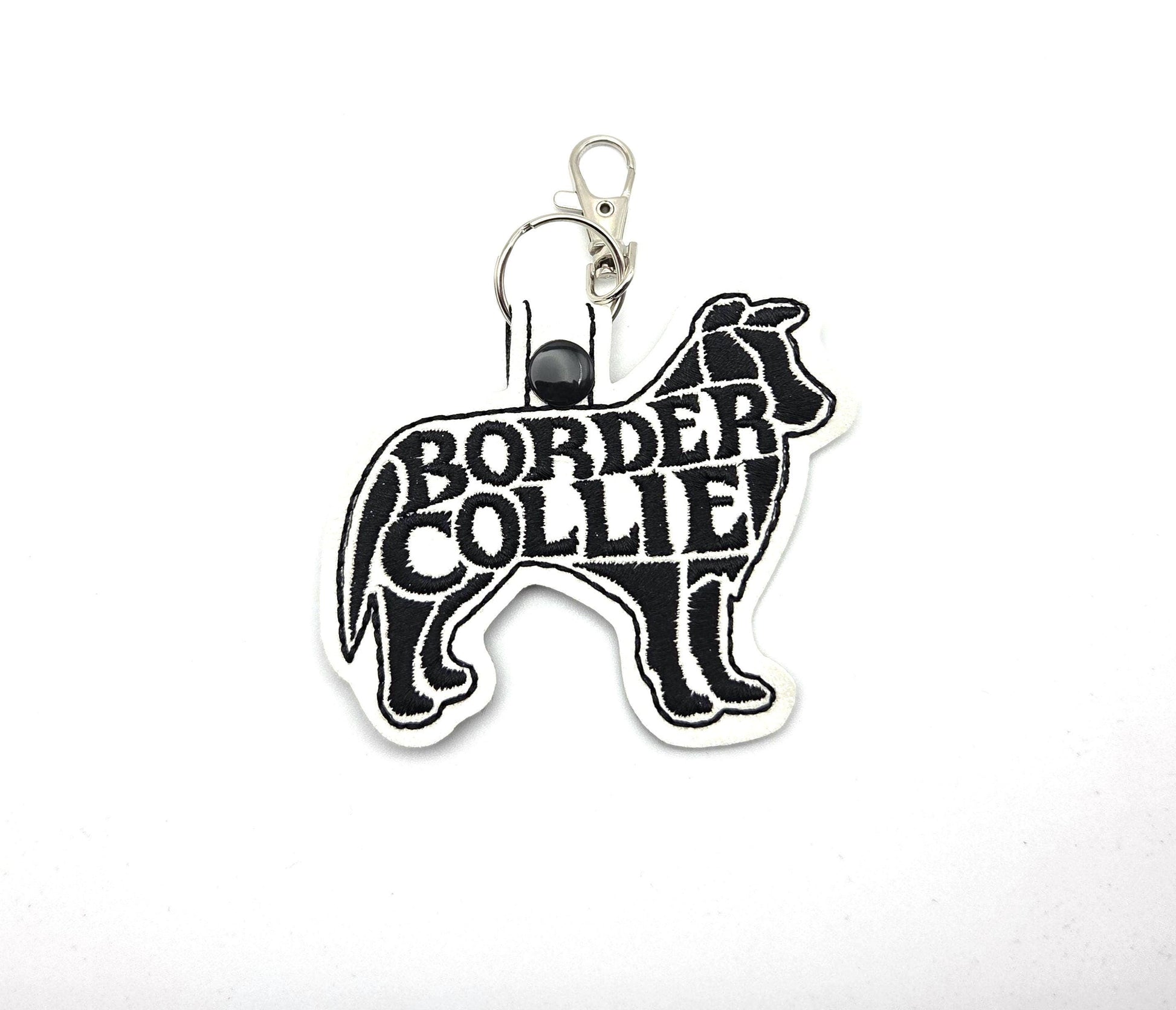 Embroidered Border Collie Silhouette Keychain / Bag Tag