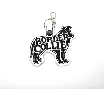 Embroidered Border Collie Silhouette Keychain / Bag Tag