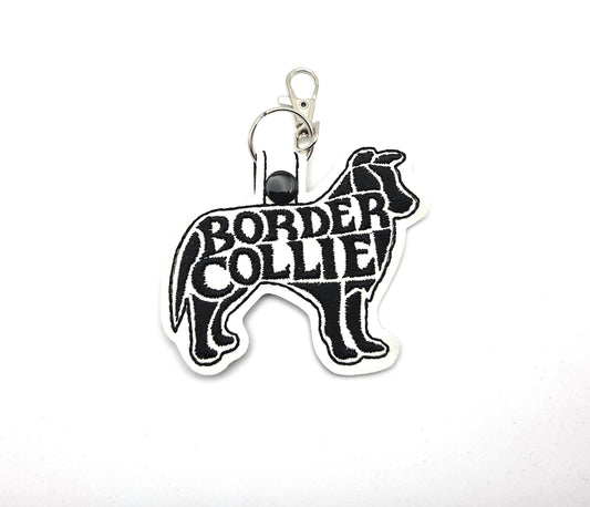 Embroidered Border Collie Silhouette Keychain / Bag Tag