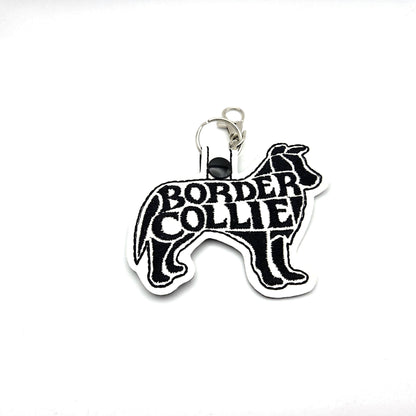 Embroidered Border Collie Silhouette Keychain / Bag Tag