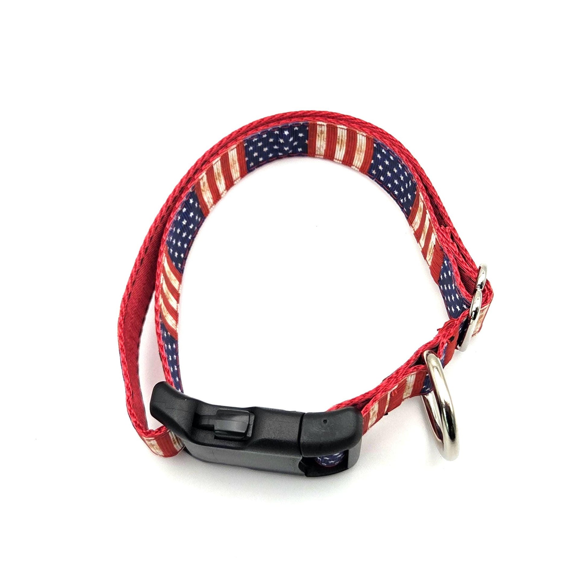 Vintage American Flag Dog Collar | Patriotic Rustic Stars and Stripes | Hunting & Sporting Dog Gear | Adjustable 13-21 Inches