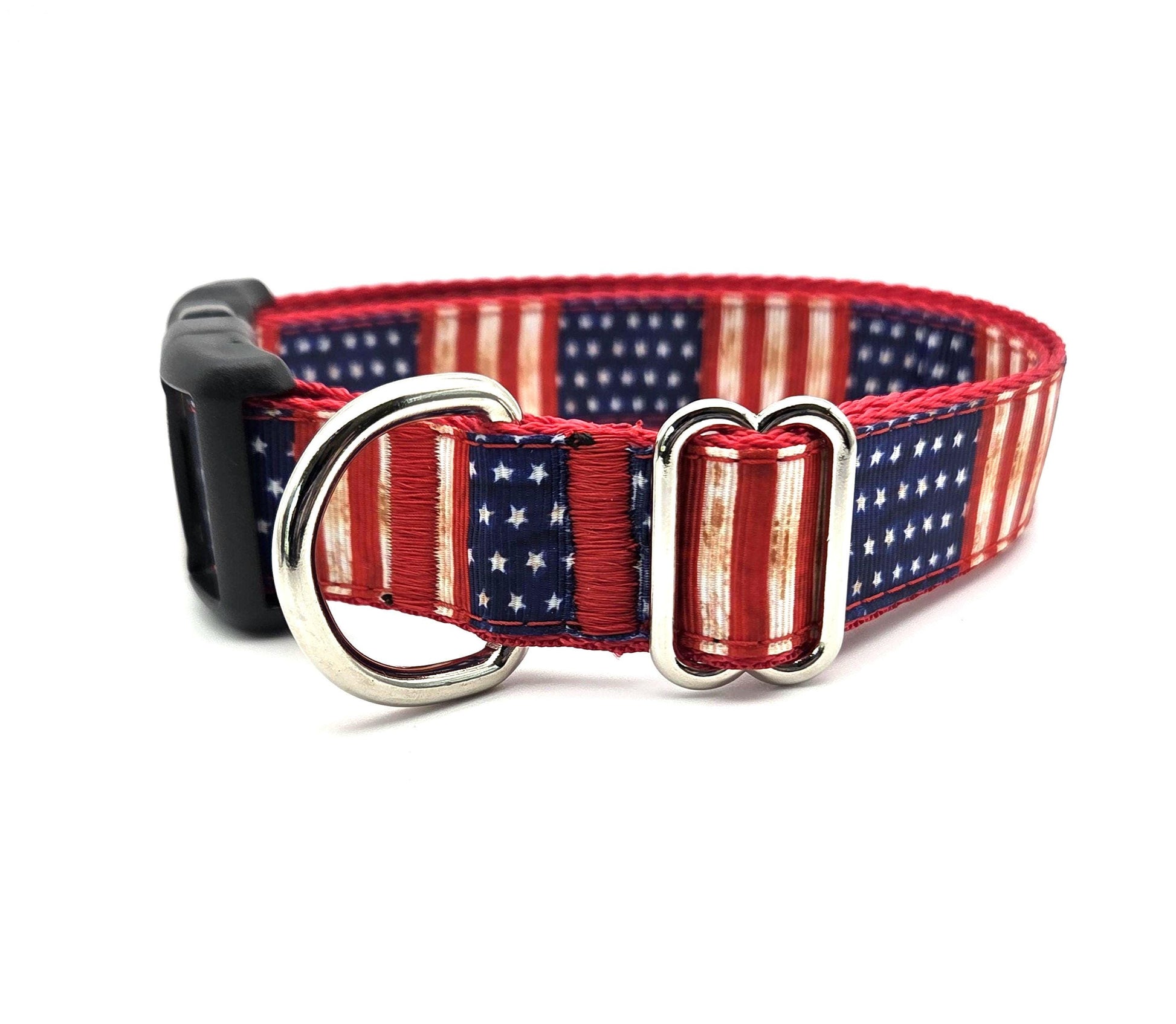 Vintage American Flag Dog Collar | Patriotic Rustic Stars and Stripes | Hunting & Sporting Dog Gear | Adjustable 13-21 Inches