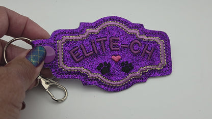 Custom Nose Work Title Brag Keychain – Embroidered Glitter Vinyl NW1 NW2 NW3 Elite Scent Work Bag Tag – Personalized Dog Sport Gift