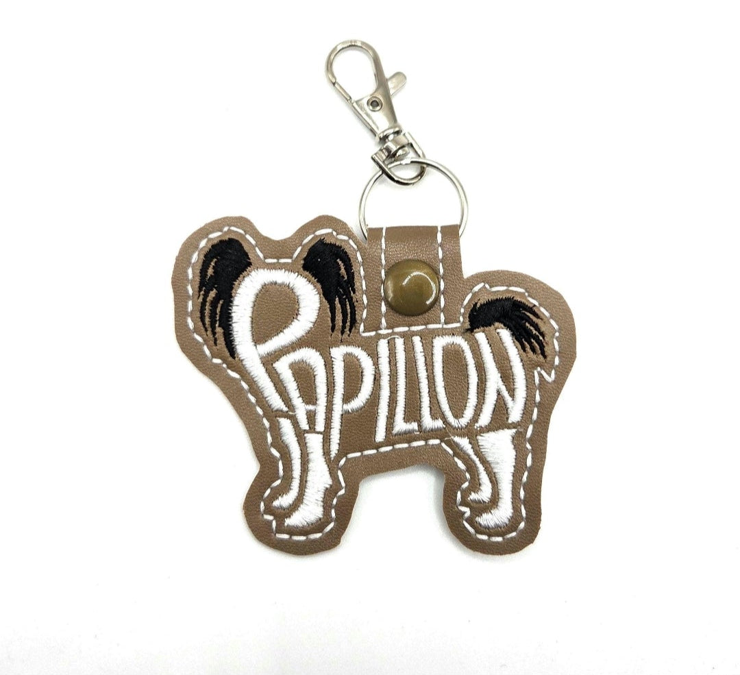 Papillon Dog Breed Embroidered Keychain / Bag Charm