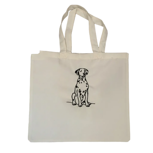Dalmatian Embroidered Canvas Tote Bag, Spotted Dog Breed Reusable Grocery Bag, Minimalist Dog Mom Gift, Dalmatian Lover Shoulder Bag