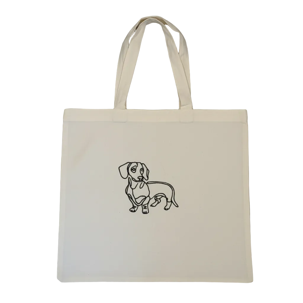 Dachshund Embroidered Tote Bag, Wiener Dog Line Art Canvas Bag, Minimalist Sausage Dog Shoulder Bag, Reusable Grocery Bag, Doxie Lover Gift