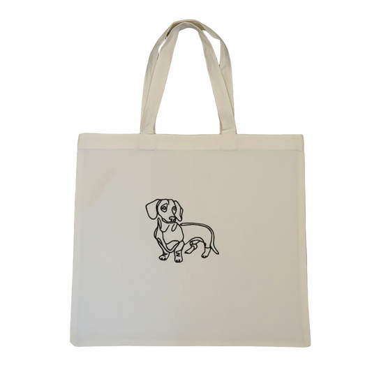 Dachshund Embroidered Tote Bag, Wiener Dog Line Art Canvas Bag, Minimalist Sausage Dog Shoulder Bag, Reusable Grocery Bag, Doxie Lover Gift