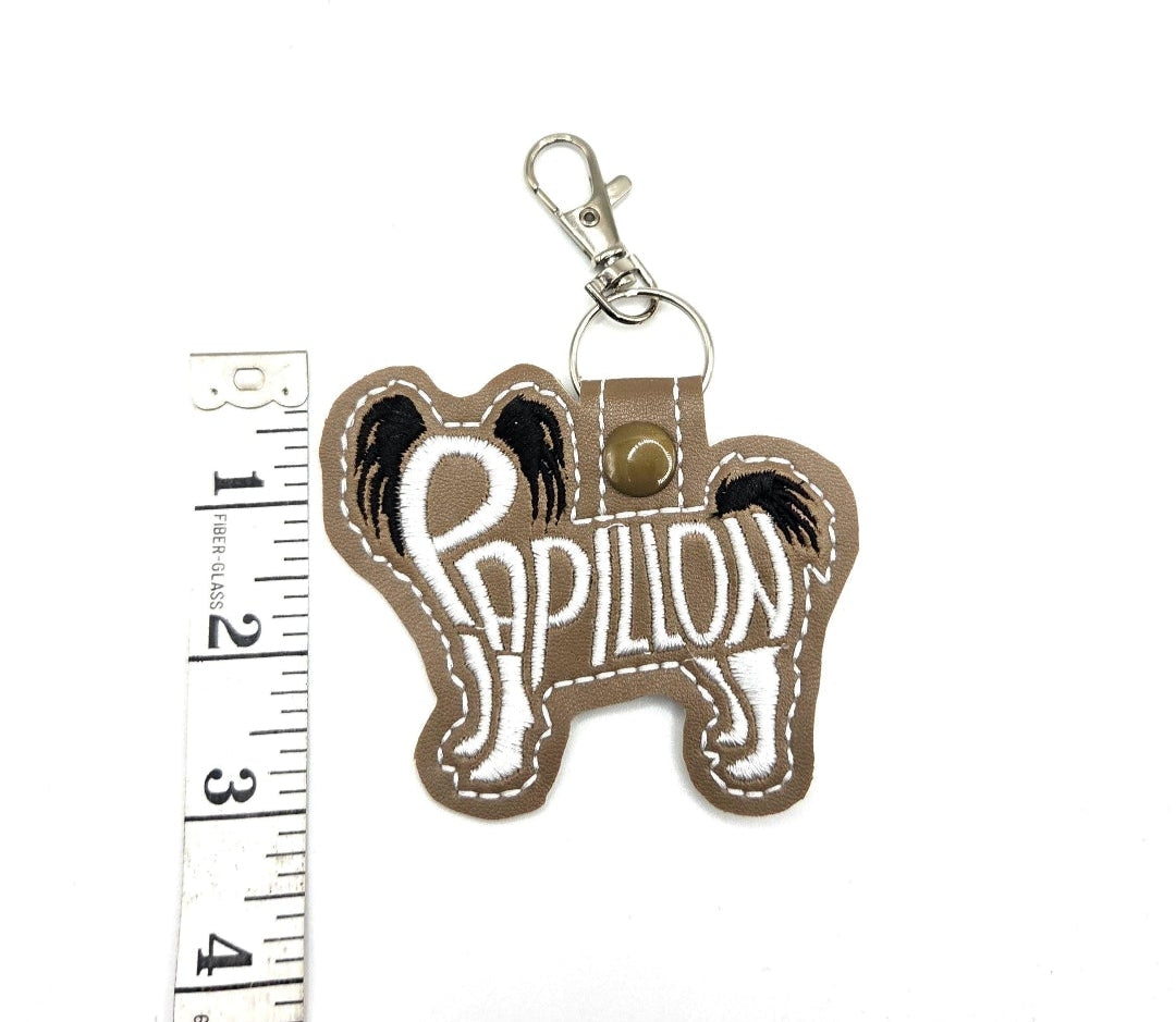 Papillon Dog Breed Embroidered Keychain / Bag Charm