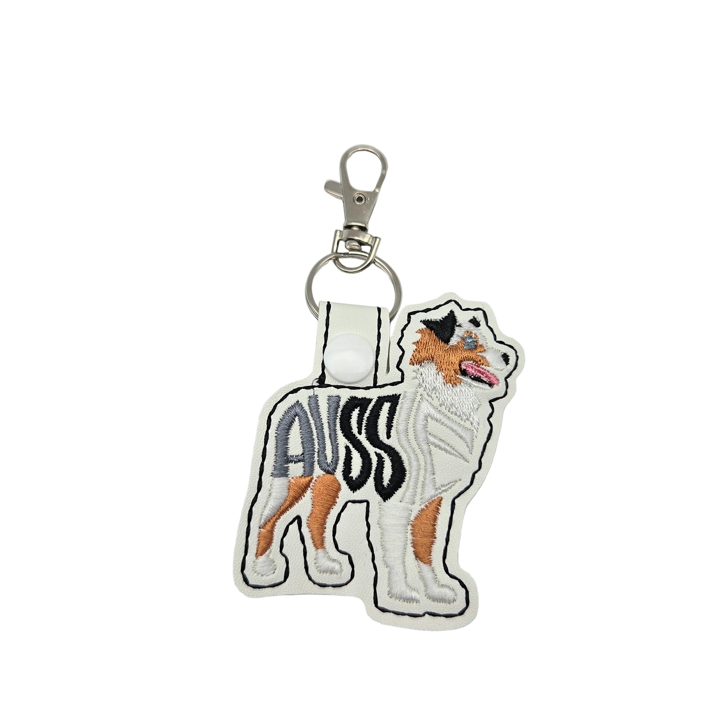 Australian Shepherd Keychain – Embroidered Snap Tab Charm