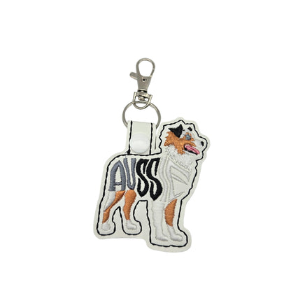 Australian Shepherd Keychain – Embroidered Snap Tab Charm