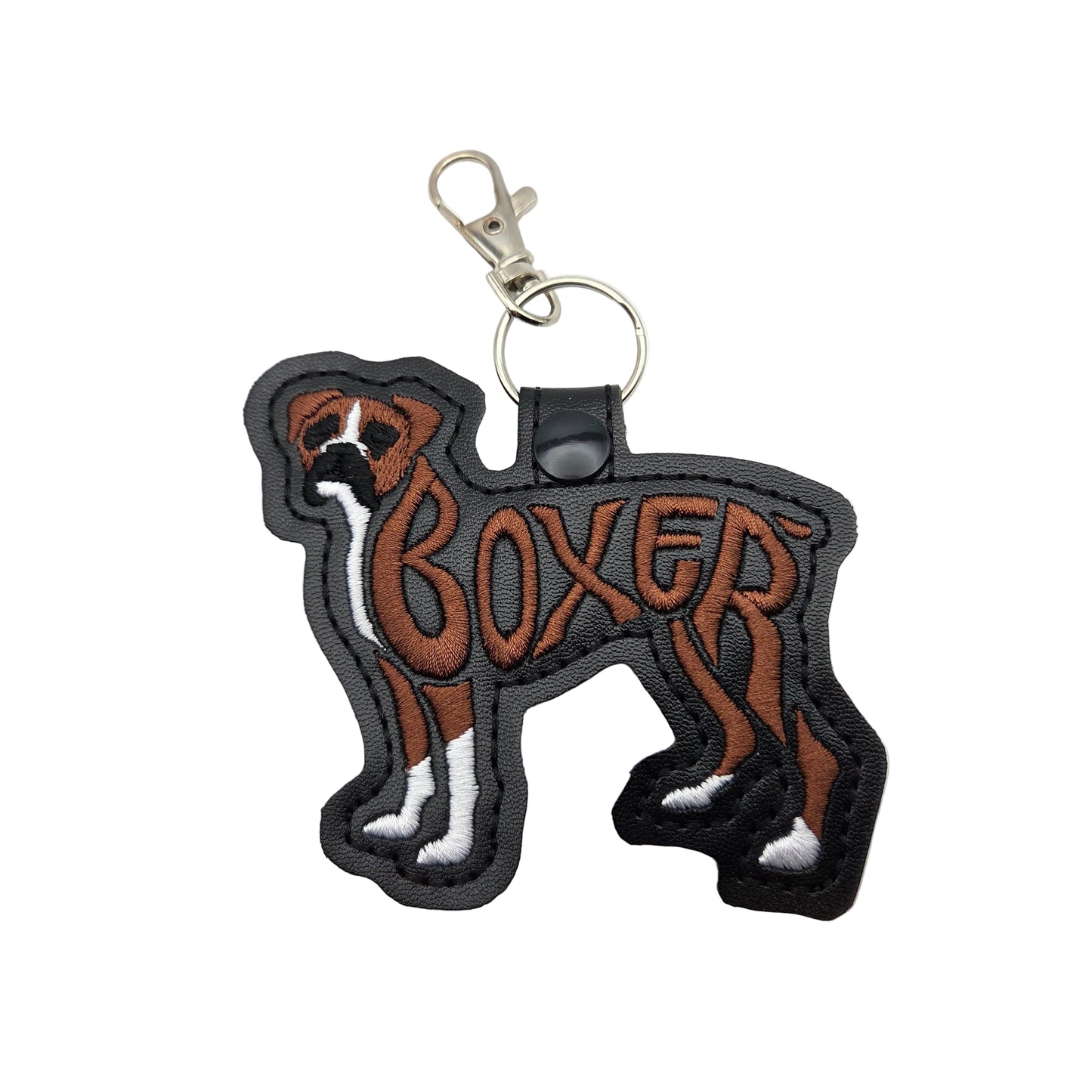 Boxer Dog Keychain Tab, Embroidered Boxer Breed Bag Tag, Faux Leather Dog Mom Gift, Boxer Key Fob, Dog Trainer Gear Accessory
