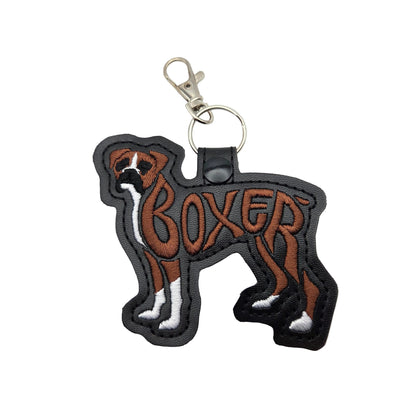 Boxer Dog Keychain Tab, Embroidered Boxer Breed Bag Tag, Faux Leather Dog Mom Gift, Boxer Key Fob, Dog Trainer Gear Accessory