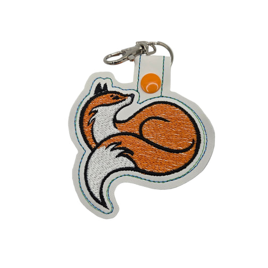 Fox Keychain – Embroidered Snap Tab Charm