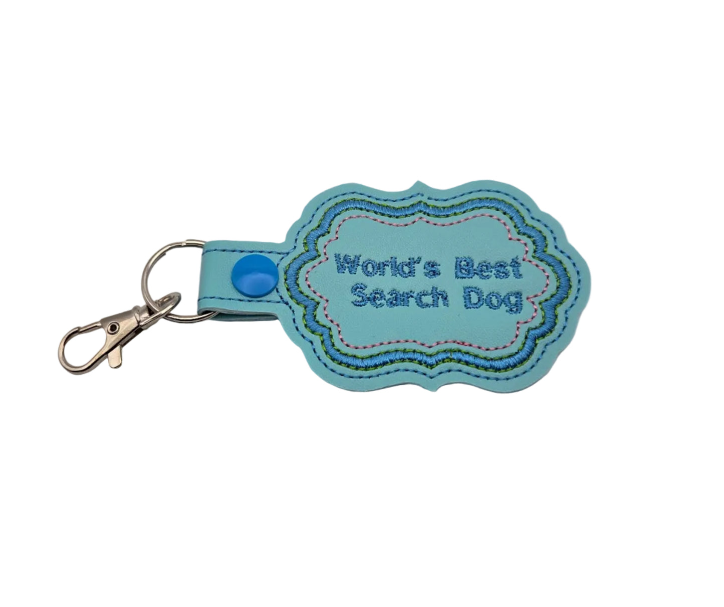 Custom Embroidered Scent Work Keychain | World's Best Search Dog Key Fob | Dog Sport Gear Tag | Gift for Search and Rescue or Nosework Handlers