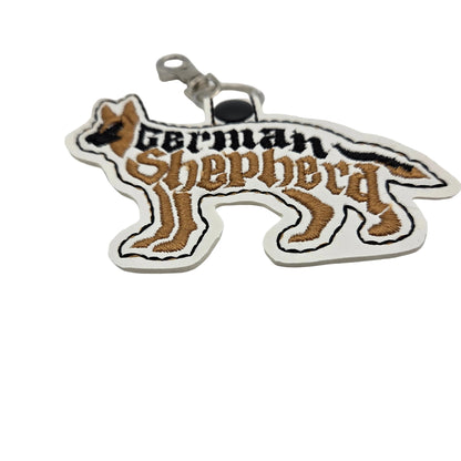 German Shepherd Keychain Tab, Embroidered Dog Breed Bag Tag, K9 Mom Gift, Service Dog Zipper Pull, GSD Key Fob