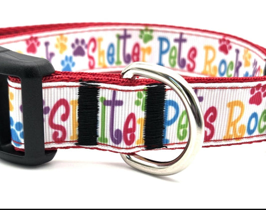 Shelter Pets Rock Dog Collar | 1 Inch Wide | Adjustable 13-22 Inches | Colorful Rescue Pet Gear | Shelter Advocate Gift | Rewarding Rover