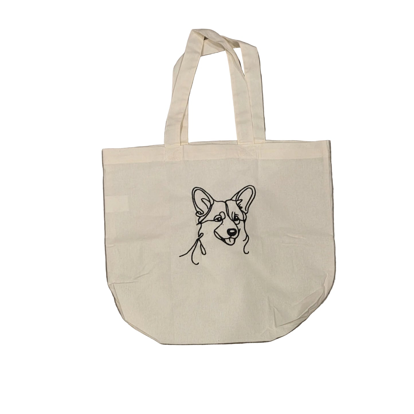 Corgi Embroidered Tote Bag, Pembroke Welsh Corgi Line Art Canvas Bag, Dog Breed Grocery Tote, Corgi Mom Gift, Minimalist Dog Art Bag