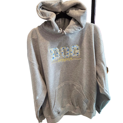 Custom Dog Mama Embroidered Hoodie | Size Large Grey Appliqué Sweatshirt | Personalized Pet Lover Gift | Floral Dog Mom Pullover | Rewarding Rover