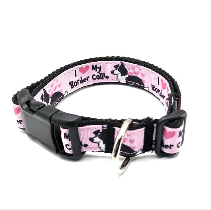 I Heart My Border Collie Dog Collar – Adjustable 13 to 20 Inches – 1 Inch Wide