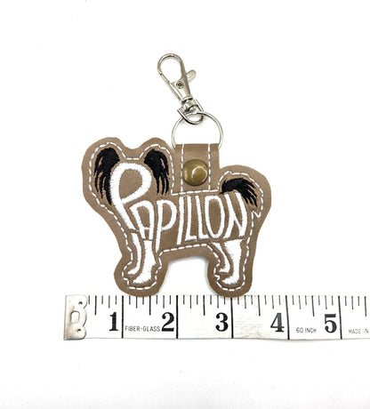 Papillon Dog Breed Embroidered Keychain / Bag Charm
