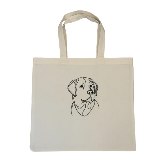 Labrador Retriever Embroidered Tote Bag, Yellow Lab Line Art Canvas Bag, Dog Breed Grocery Tote, Lab Mom Gift, Minimalist Dog Art Bag