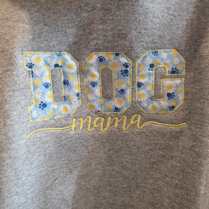 Custom Dog Mama Embroidered Hoodie | Size Large Grey Appliqué Sweatshirt | Personalized Pet Lover Gift | Floral Dog Mom Pullover | Rewarding Rover