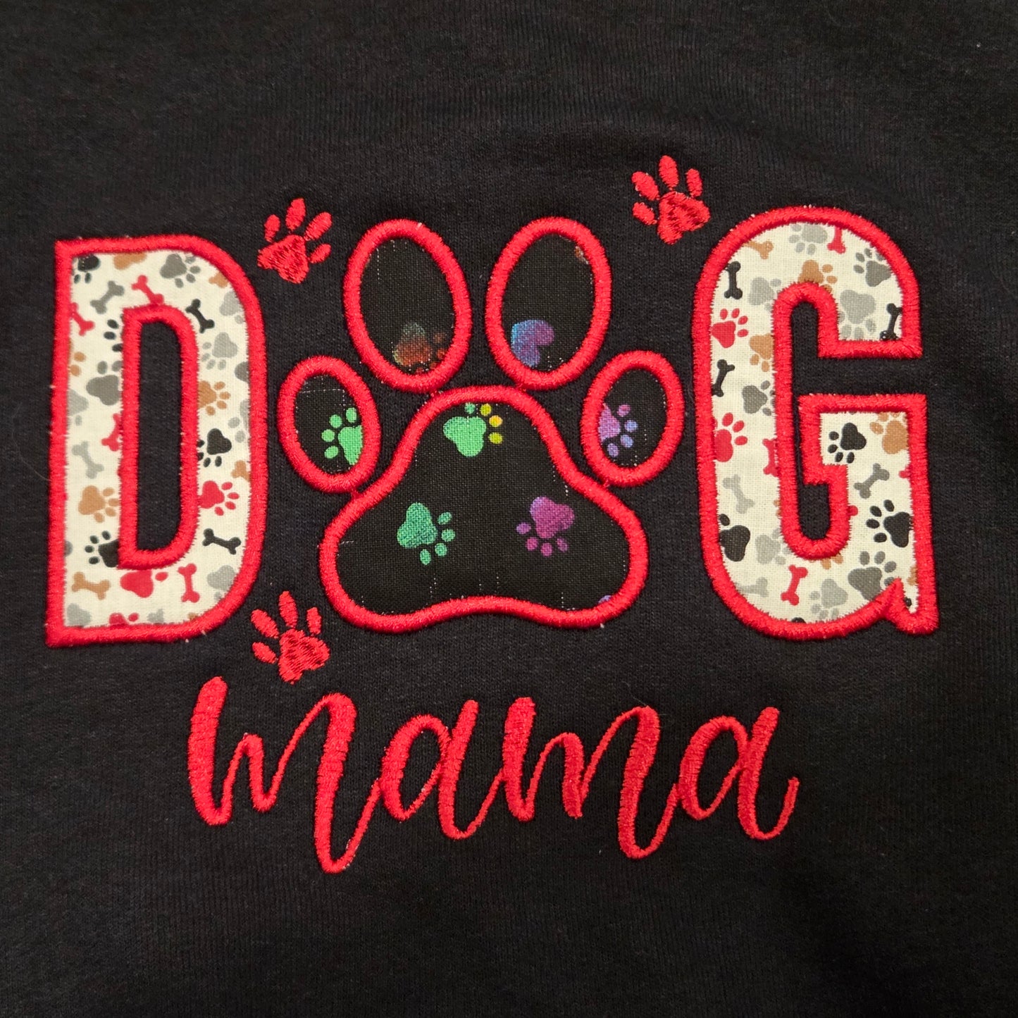 Custom DOG Mama Embroidered Hoodie | Size Medium Black Appliqué Sweatshirt | Floral Paw Print Dog Mom Gift | Personalized Pet Parent Apparel | Rewarding Rover