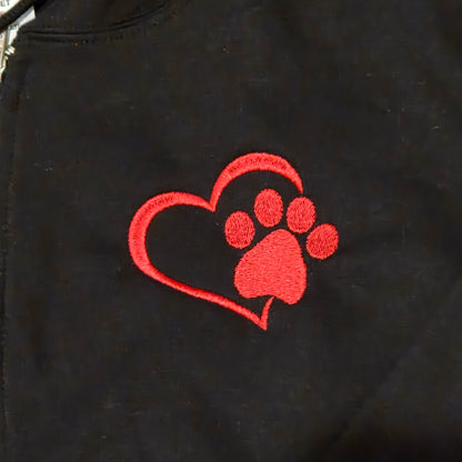 Embroidered full zip hoodie, heart with dog paw