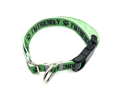 I'M FRIENDLY Dog Collar | Green Social Pet Gear, 14-21.5 Inches