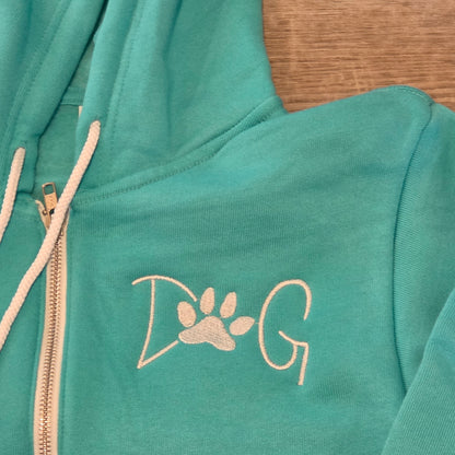 Embroidered Full Zip Sweatshirt Dog with Paw Print